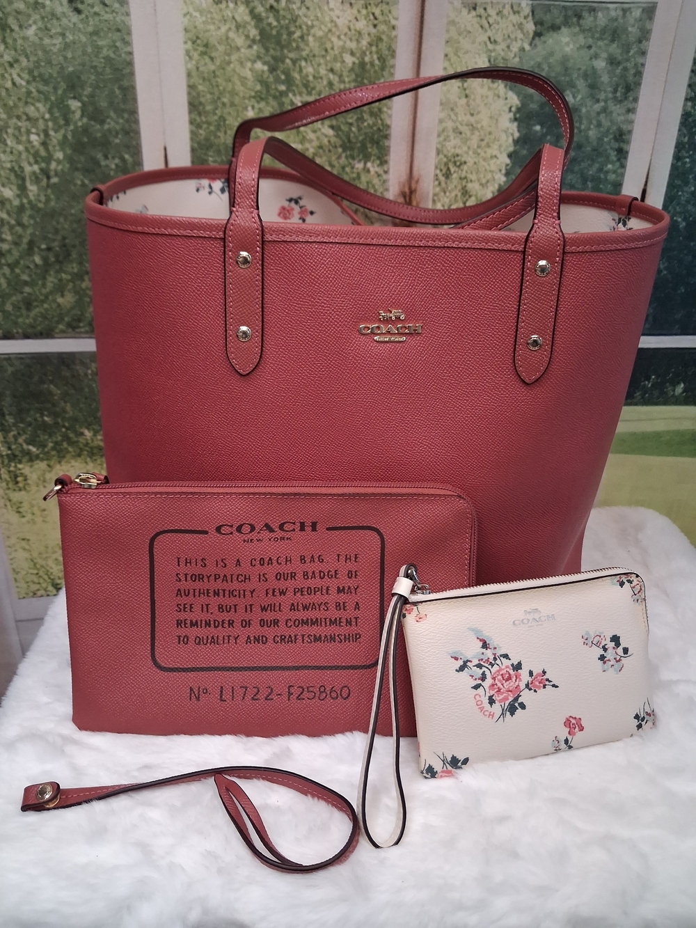 Coach Cross Stitch Floral Reversible City Tote & Zip Wristlet Bundle